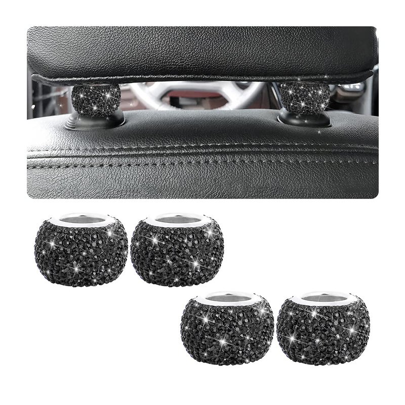 BELOMI 4 Pack Car Headrest Collars  Bling Car Head Rest Collars Rings Decor  Rhinestone Car Head Rest Collars  Diamond Interior Car Seat Accessory (Black) - Image 1